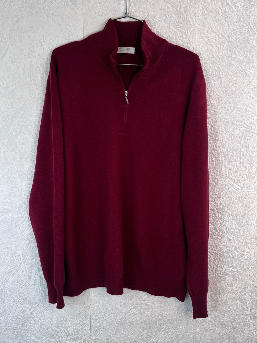 Gran Sasso Men's Quarter-Zip Sweater - Burgundy Size Large
